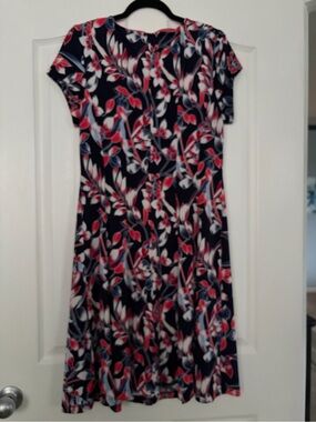 White House Black Market Navy Floral Midi Dress with Red and White Print